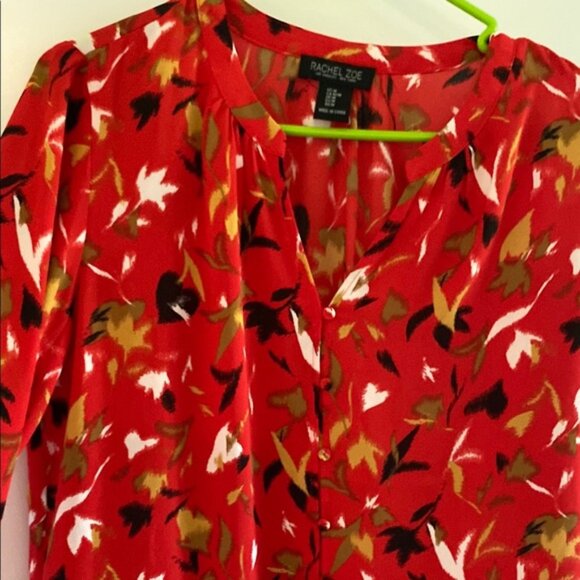 Rachel Zoe Red Graphic Long Sleeve Blouse - Picture 2 of 3